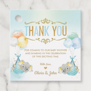 Cute Twins Boys Elephant Baby Shower Thank You Favor Tags