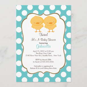 Cute Twins Chick Baby Shower Invitation Blue Boys