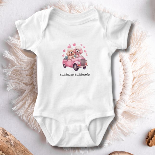 Cute Twins Cockapoo Doodle Dog Pink Infant Custom Baby Bodysuit (Creator Uploaded)