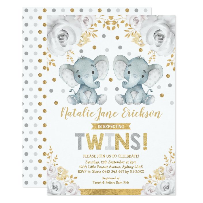 twin elephant baby shower invitations