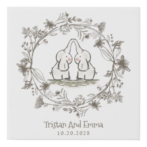 Cute Twins Elephants Faux Canvas Print