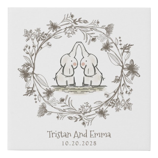 Cute Twins Elephants Faux Canvas Print (Front)