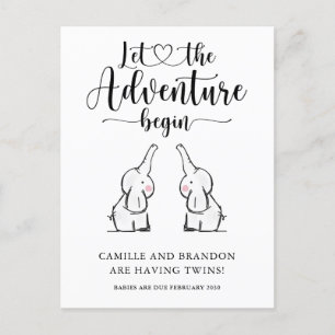 Cute Twins Elephants Pregnancy Announcement Postcard
