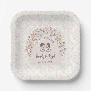 Cute Twins Floral Arch Baby Shower LPM26 Paper Plates