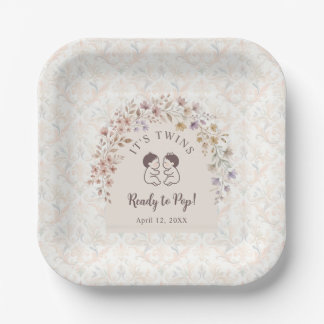 Cute Twins Floral Arch Baby Shower LPM26 Paper Plates