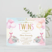 Cute Twins Girls Elephant Baby Shower Sprinkle Invitation (Standing Front)