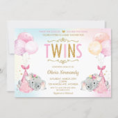 Cute Twins Girls Elephant Baby Shower Sprinkle Invitation (Front)