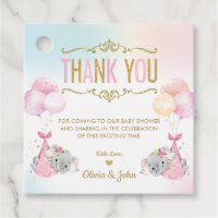 Cute Twins Girls Elephant Baby Shower Thank You Favor Tags