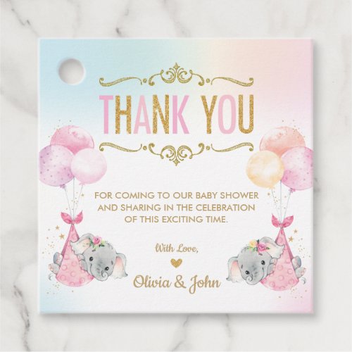 Cute Twins Girls Elephant Baby Shower Thank You Favor Tags