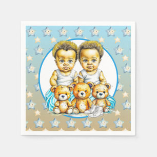 Cute Twins of color Baby Boys Baby Shower Treats Napkins