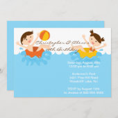 CUTE Twins Pool Party Birthday Invitation (Front/Back)