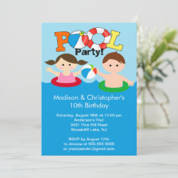 CUTE Twins Pool Party Birthday Invitation Girl Boy | Zazzle