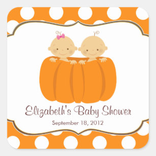 Cute Twins Pumpkin Baby Shower Square Sticker! Square Sticker