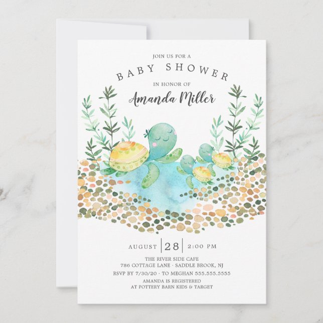 Cute Twins Sea Turtle Ocean Baby Shower Invitation (Front)