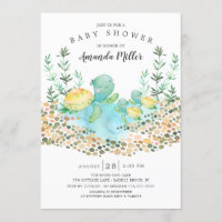 Cute Twins Sea Turtle Ocean Baby Shower Invitation