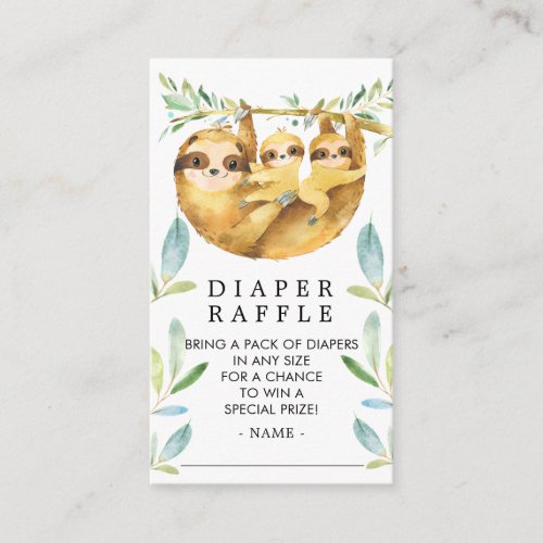 Cute Twins Sloth Baby Shower Diaper Raffle Ticket Enclosure Card