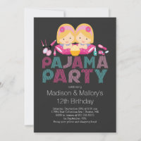 Cute TWINS Tween Pajama Birthday Party Invitation