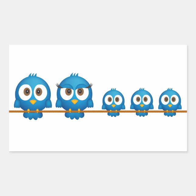 Cute twitter bird family cartoon rectangular sticker (Front)