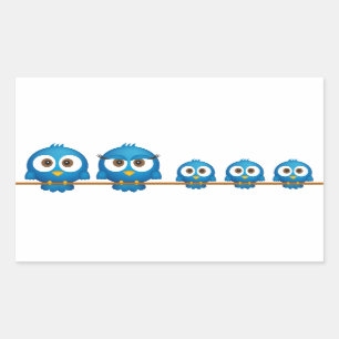 Cute twitter bird family cartoon rectangular sticker