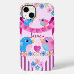 Cute Twitter birds, stripes, flowers &amp; Name Case-Mate iPhone 14 Plus Case