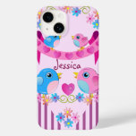 Cute Twitter birds, stripes, flowers &amp; Name Case-Mate iPhone 14 Case