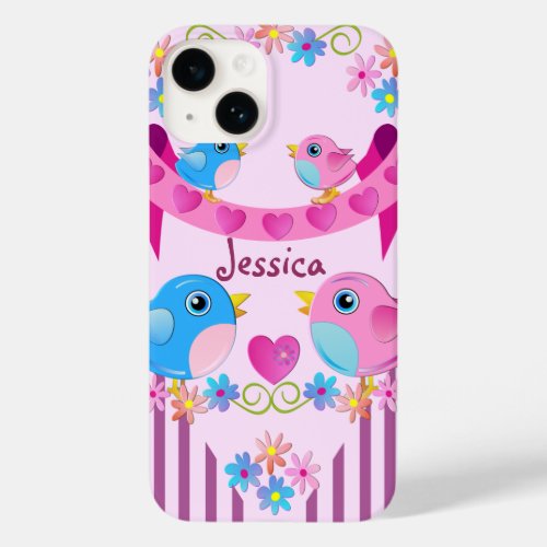 Cute Twitter birds stripes flowers  Name Case_Mate iPhone 14 Case