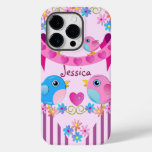 Cute Twitter birds, stripes, flowers &amp; Name Case-Mate iPhone 14 Pro Case