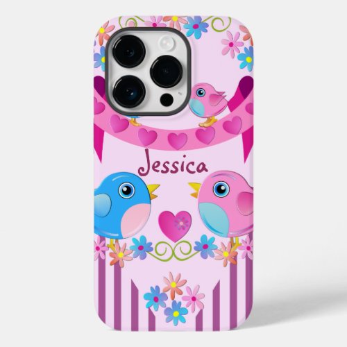 Cute Twitter birds stripes flowers  Name Case_Mate iPhone 14 Pro Case