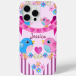 Cute Twitter birds, stripes, flowers &amp; Name iPhone 15 Pro Max Case