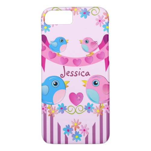 Cute Twitter birds stripes flowers  Name iPhone 87 Case