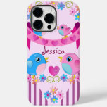 Cute Twitter birds, stripes, flowers &amp; Name Case-Mate iPhone 14 Pro Max Case