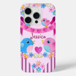 Cute Twitter birds, stripes, flowers &amp; Name iPhone 15 Pro Case