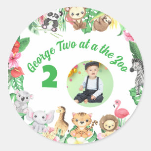 Cute Two at The Zoo Jungle Animals Kids Birthday Classic Round Sticker