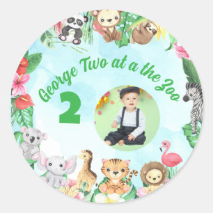 Cute Two at The Zoo Jungle Animals Kids Birthday Classic Round Sticker