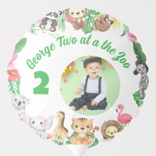 Cute Two at The Zoo Jungle Animals Photo Birthday Balloon