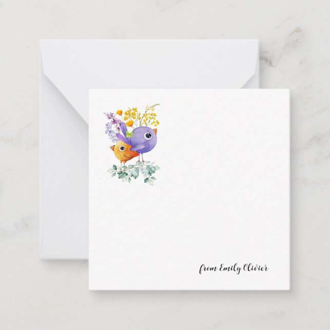 Cute two Birds - Custom Name  Note Card (Front)