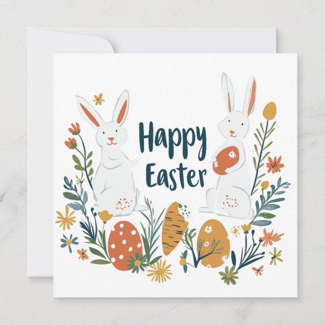 Cute Two Bunnies Easter Card (Front)