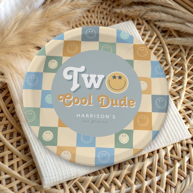 Cute Two Cool Dude Boys 2nd Birthday Paper Plates (Creator Uploaded)