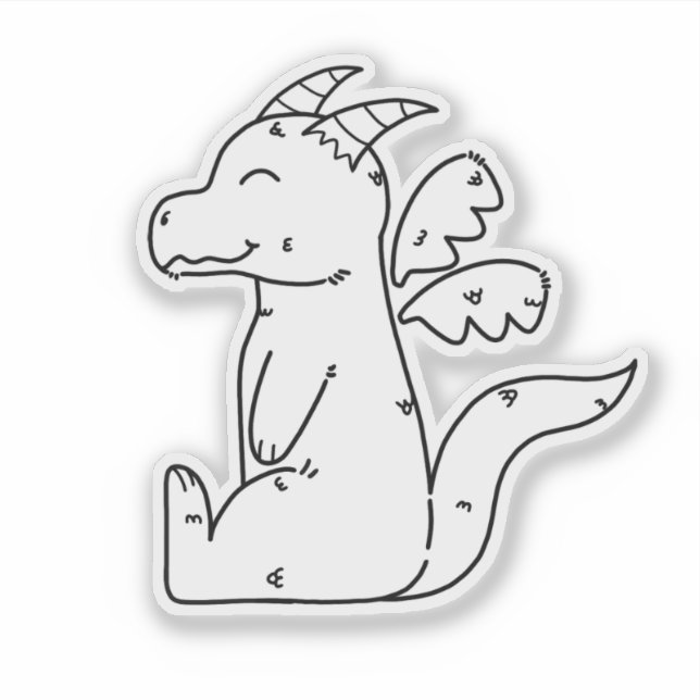 Cute Two Dimensional Cartoon Dragon Line Art Sticker (Front)