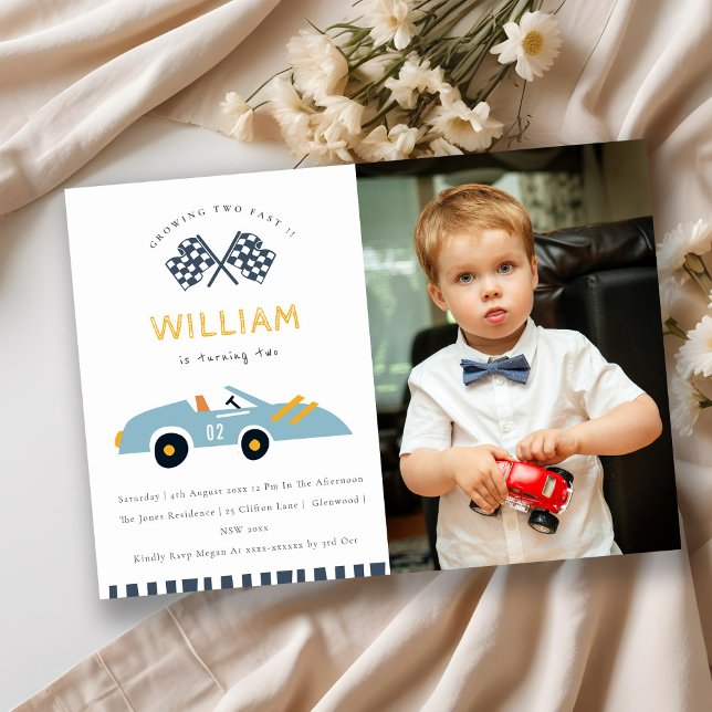 Cute Two Fast Race Car Photo 2nd Birthday Invite (Creator Uploaded)