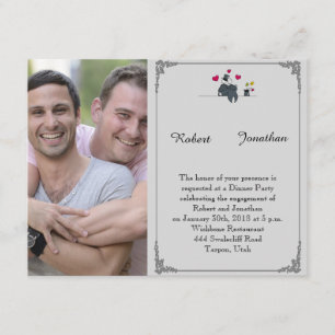 Cute Two Grooms Cartoon Gay Wedding Engagement Invitation
