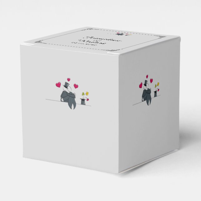 Cute Two Grooms Cartoon Gay Wedding Favor Box (Front Side)