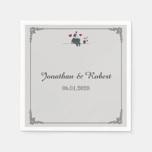Cute Two Grooms Cartoon Gay Wedding Napkin