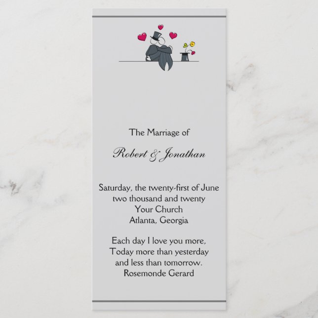 Cute Two Grooms Cartoon Gay Wedding Program (Front)