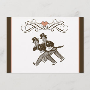 Cute Two Grooms Gay Wedding Invitation Brown Pink
