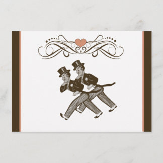 Cute Two Grooms Gay Wedding Invitation Brown Pink