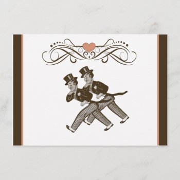 Cute Two Grooms Gay Wedding Invitation Brown Pink by VintageEnchantment at Zazzle