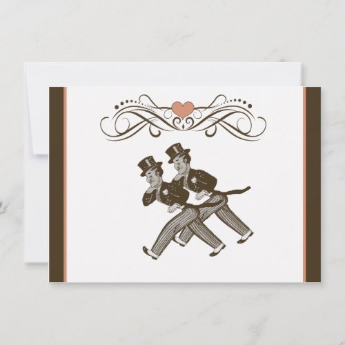 Cute Two Grooms Gay Wedding Invitation Brown Pink
