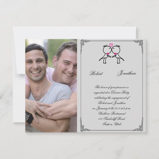 Cute Two Grooms Kissing Gay Wedding Engagement Invitation (Front)