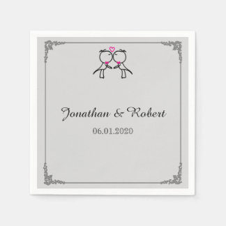 Cute Two Grooms Kissing Gay Wedding Napkin